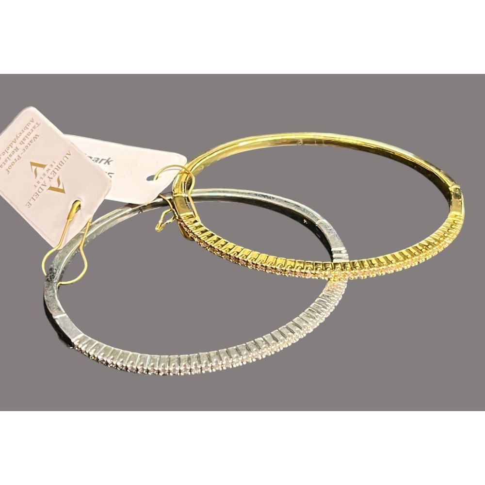 LOT OF 2, NEW Aubrey Adele BANGLE BRACELET Silver-Gold Tone CLEAR CRYSTAL Tennis
